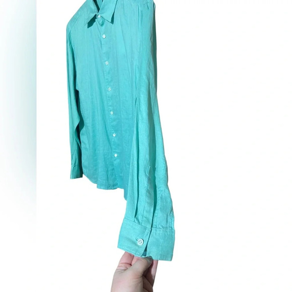 NWT Theory Men’s Celadon Relaxed Linen Button Down‎ Size Medium 100% Linen - Picture 5 of 9